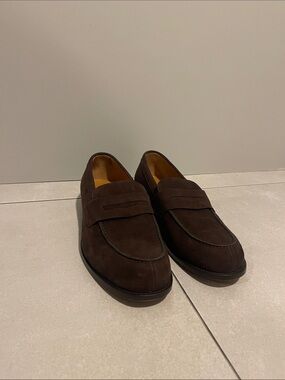 Men's Suede Penny Loafers in Dark Brown